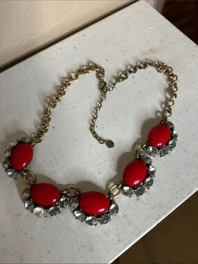 STELLA & DOT Gold-Tone Necklace with Red Oval Stones